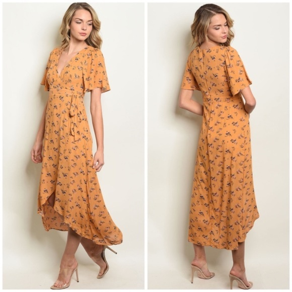 Juna Blue Dresses & Skirts - Mustard Floral High-Low Dress